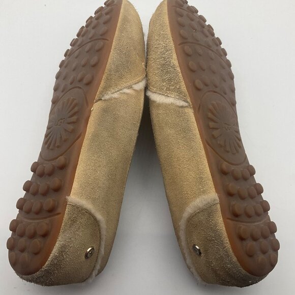 UGG Womens 10 Hailey Cream Tan Suede Shearling Flats Moccasin Slippers - Picture 7 of 14